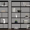 Modern Black Open Shelving Unit with Books Plants and Decorative Items