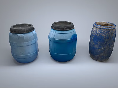 Three Blue Barrels In Different Conditions With Varied Blue Shades And Textures 3d model Three Blue Barrels In Different Conditions With Varied Blue Shades And Textures 3d model