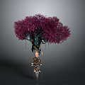 Enchanted Fantasy Tree With Purple Foliage Canopy Blue Glowing Accents And Spiked Root Base