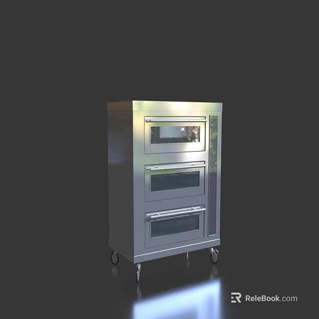 Stainless Steel Three Layer Kitchen Oven Appliance With Wheels And Glass Doors 3d model 
