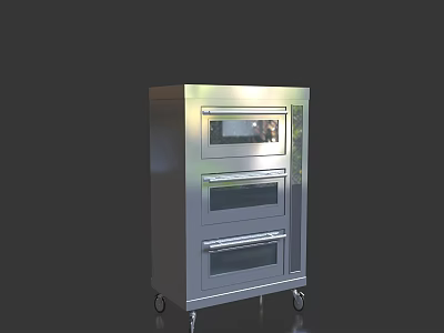 Stainless Steel Three Layer Kitchen Oven Appliance With Wheels And Glass Doors 3d model