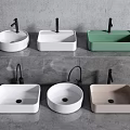 Modern Bathroom Sinks In White Green Beige Colors And Square Round Shapes With Black Faucets