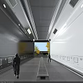 Person in Protective Suit in Long White Corridor With Side Equipment End Window and Green Trees