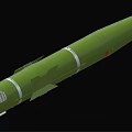 Green Military Missile With Red Tip Aerodynamic Shape And Metal Components