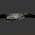 3D Model of Ancient Ruins With Circular Stone Structure Green Vegetation and Stone Pavement