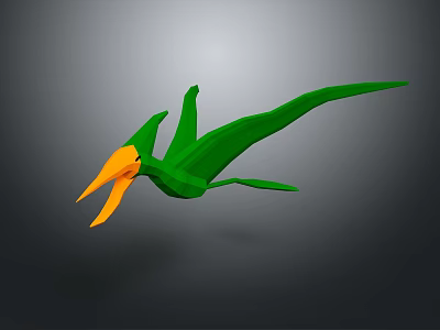 Abstract 3D Winged Creature Model With Green Body And Orange Beak 3d model