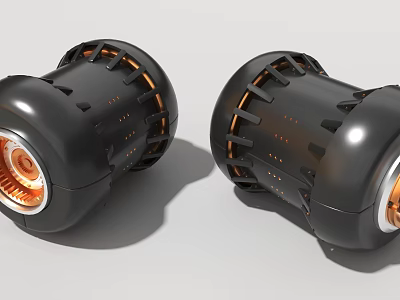 Black Circular Industrial Equipment with Orange Internal Details and Surface Textures 3d model
