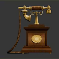 Vintage Telephone with Wooden Base Gold Accents and Rotary Dial Design