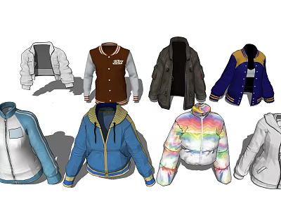 Stylish Jackets Collection Featuring Various Styles Different Colors And Hooded Designs 3d model