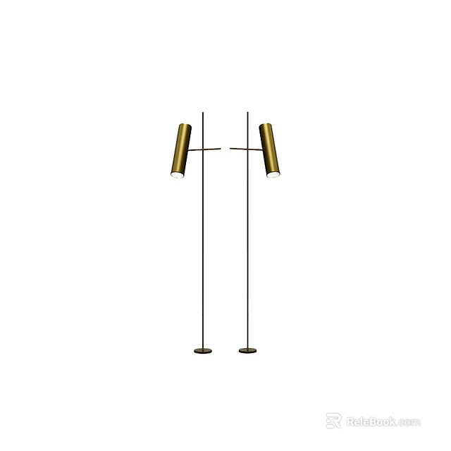 Modern Tall Floor Lamps with Black Stand and Gold Shade for Home Decor 3d model 
