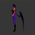 Purple Haired Fantasy Character With Black Purple Outfit Red Sleeves And Purple Wings