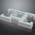 Scenic View of Classical White Building Featuring Green Roof Dome Columns and Water Reflection