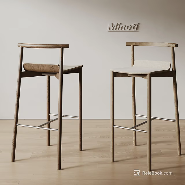 Minotti Modern Wooden Bar Stools With Simple Backrest And Cushioned Seats For Contemporary Interior Spaces 3d model 