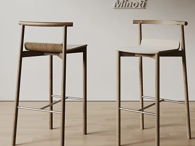 Minotti Modern Wooden Bar Stools With Simple Backrest And Cushioned Seats For Contemporary Interior Spaces 3d model