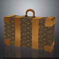 Brown Patterned Suitcase With Orange Trim And Handle For Daily Use