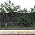 Scenic Wall With Black Stone Texture Pine Tree Rocks Grass And Bottom Lighting 3d model
