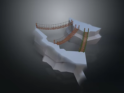 Rocky Cliff Scene Featuring Suspension Bridges With Rope And Wooden Planks 3d model