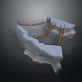 Rocky Cliff Scene Featuring Suspension Bridges With Rope And Wooden Planks