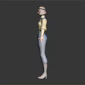 3D Female Character With Brown Hair Yellow Top Blue Scarf Blue Pants And Brown Boots
