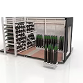 Industrial Metal Storage Rack With Organized Wine Bottles And Green Top Black Cylinders