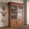 American Bookcase Antique Bookcase Decorative Cabinet American Decorative Pendant Deer Head Decorative Pendant 3d model