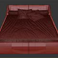 Modern Double Bed with Brown Leather Headboard Dark Brown Bedspread and Golden Pillows