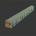 Silver Model Train with Two Carriages Blue Stripes and Reflection on Grey Background