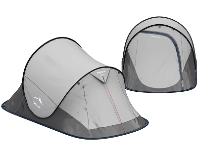 Two Grey Camping Tents With Black Trim And Awning Design For Outdoor Trips 3d model