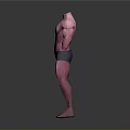Muscular Man With Pink Body And Dark Blue Shorts Standing Pose