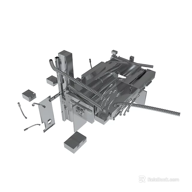 Metal Mechanical Component 3D Model With Industrial Structure Pipes And Connectors 3d model
