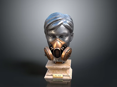 Military Gas Mask Weapon Equipment Head Sculpture With Marble Base And Nameplate 3d model