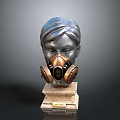 Military Gas Mask Weapon Equipment Head Sculpture With Marble Base And Nameplate