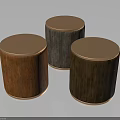 Three Cylindrical Wooden Stools With Round Tops And Different Wood Textures