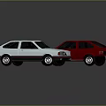 Red and White Classic Hatchback Cars with Retro Design and Shiny Exterior