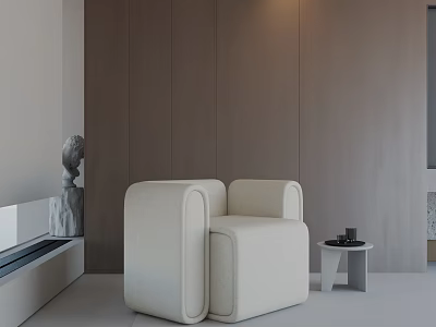 Beige Modern Leisure Chair With Small Side Table And Brown Wall Background 3d model