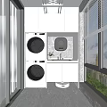Home Balcony Laundry Area With Stacked Washer Dryer Sink And Smart Control Panel