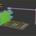 Industrial Scene Component With Green Panel Metal Frame And Platform Rails