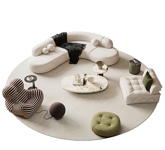 Modern Sofa Coffee Table Combination Arc Round Carpet Single Sofa Multi-Person Sofa Jewelry Low Pier 3d model