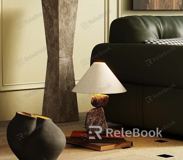 Retro Art Styling Stone Table Lamp model