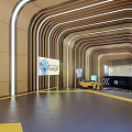 Modern Parking Garage Interior With Curved Structures LED Lighting And Yellow Stripes 3d model