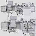 Modern Home Office Desk And Chair Set With Black Desktop Computers Storage Drawers And Decorative Vases