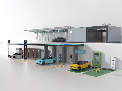 Multi Level Car Charging Station With Sunshade Covering Parking Area And Charging Piles 3d model