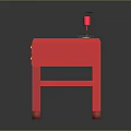 Red Console Table With Golden Handle Drawers And Table Lamps
