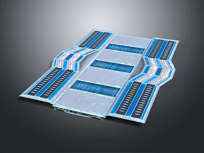 Colorful Cartoon Scene Featuring Blue And White Striped Multi Layered Platform Structure 3d model