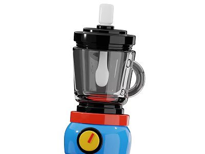 Vibrant Blue Base Blender Kitchen Appliance With Red Part Transparent Cup And Yellow Knob 3d model