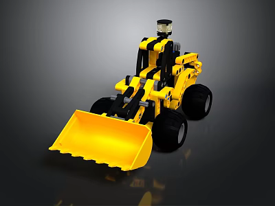 Yellow Toy Loader Building Block Model With Front Bucket And Black Wheels 3d model