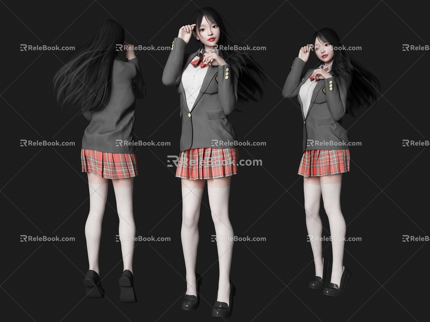 modern woman beauty figure jk school uniform girl miniskirt figure silk stockings figure long hair beauty jk beauty uniform campus goddess 3d model