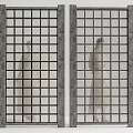 Modern Gray Grid Design Room Divider With Translucent Panels And People Behind 3d model