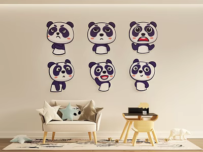 Cute Panda Wall Stickers With Various Facial Expressions In Living Room Decor 3d model