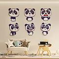 Cute Panda Wall Stickers With Various Facial Expressions In Living Room Decor